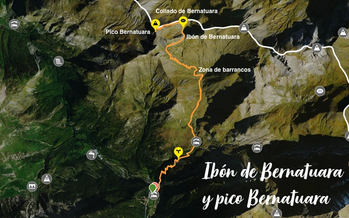 Mapa de la ruta al ibón de Bernatuara y Pico Bernatuara