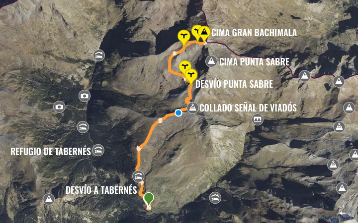 Mapa de la ruta normal al Gran Bachimala