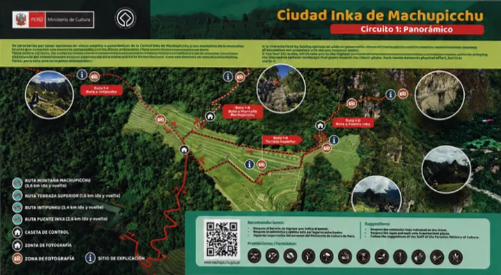 Circuito 1 de Machu Picchu con sus 4 rutas