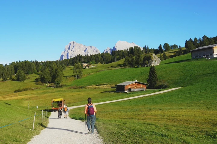 Camino que sale de Compatsch hacia Alpe di Siusi